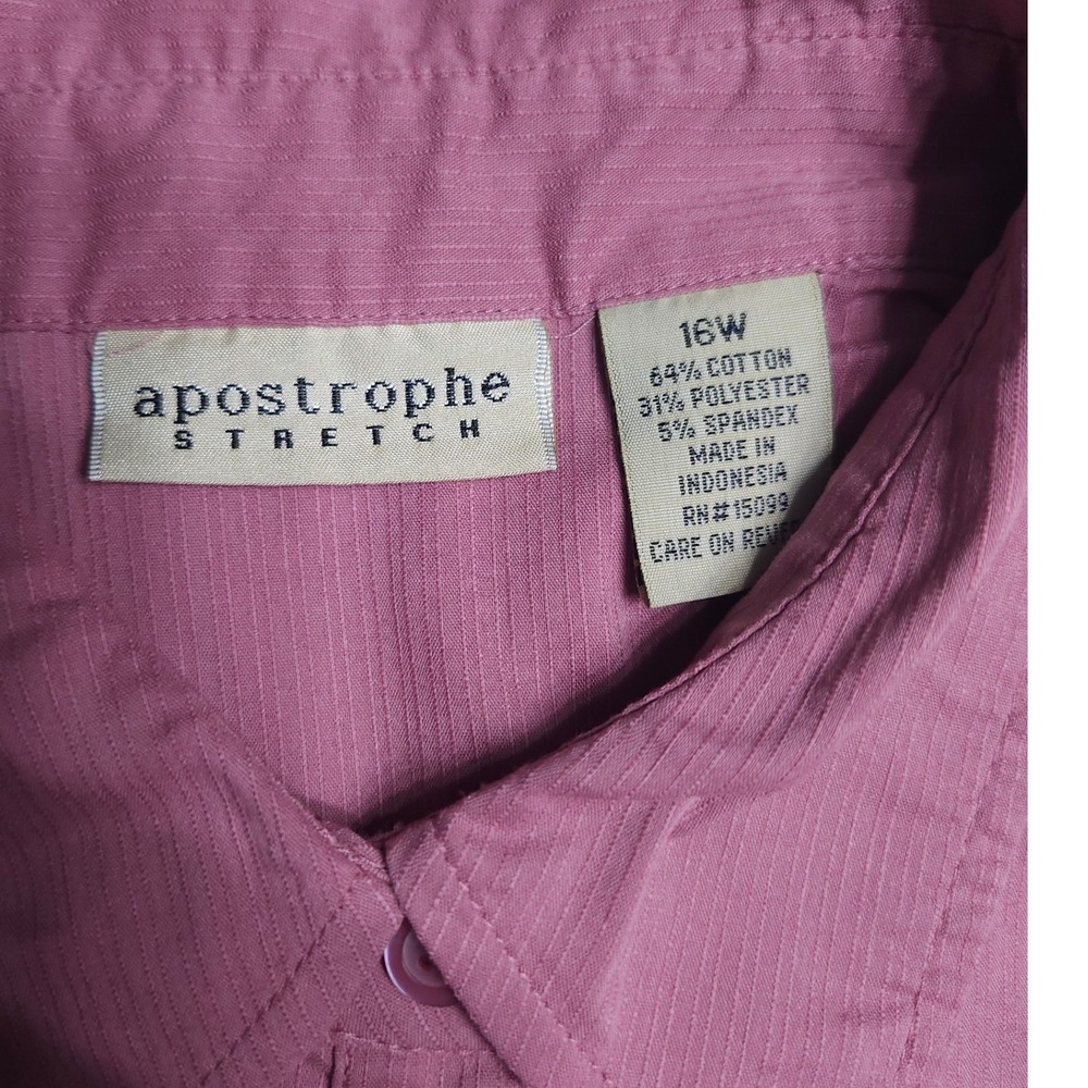 Apostrophe Stretch Pink Button Up Blouse Lace Up Tie Cuffs Plus Size 16W - Picture 6 of 9